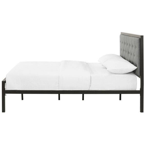 Left. Hivvago - Hivvago Queen size Contemporary Metal Platform Bed with Upholstered Headboard - Grey.