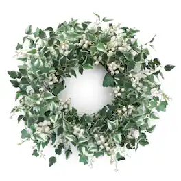 BreeBe - Mixed Foliage and Berry Wreath 23"D - Green, White