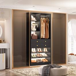 Aheaplus - 2.3 FT (28”) Wood Closet Organizer Tower with Drawers & Shelves - Free Standing Reach-in for Small Closets - Black