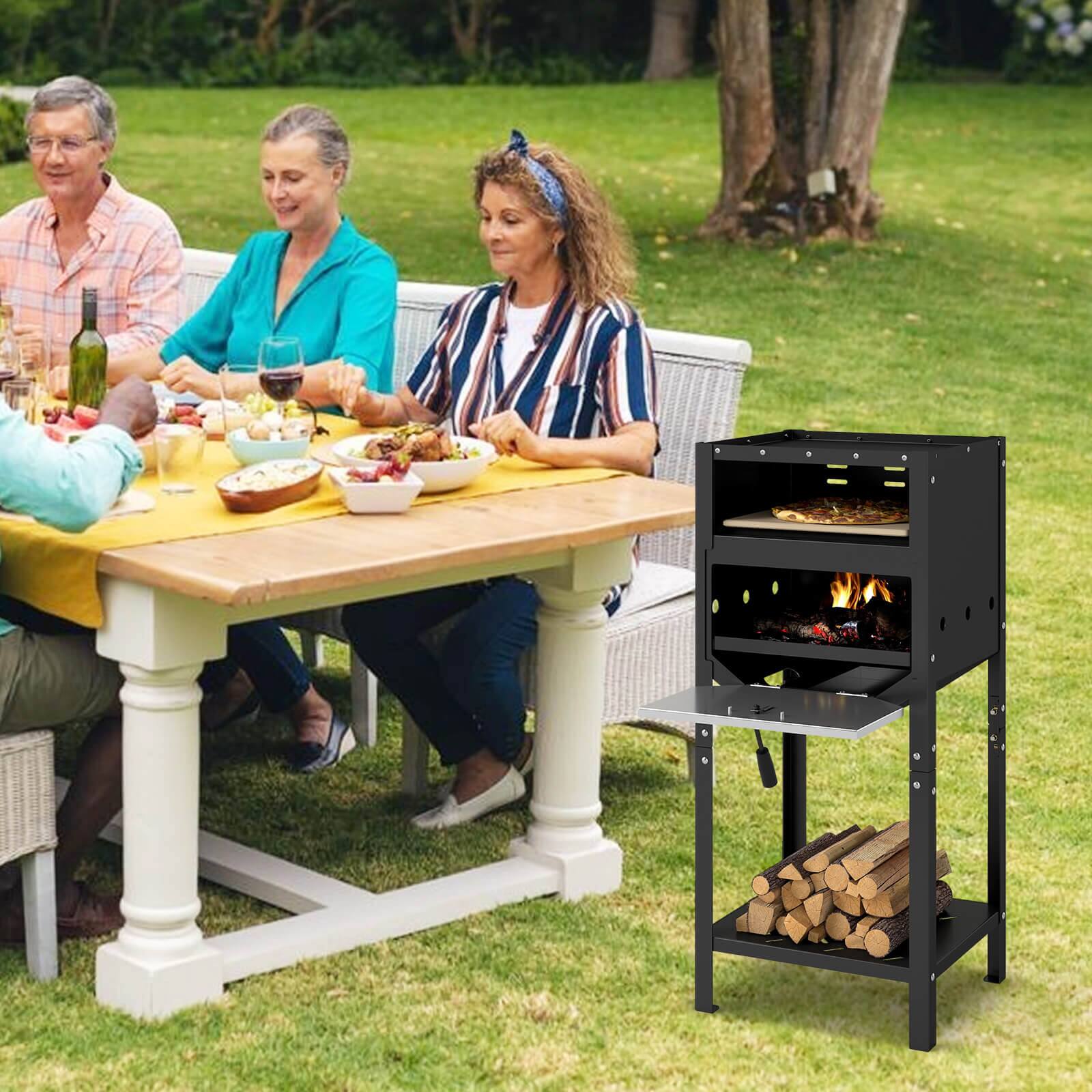 Alt View 4. Costway - Costway 12" Outdoor Pizza Oven with Ash Tray & Wood Storage Pizza Stone Pizza Peel - Black.