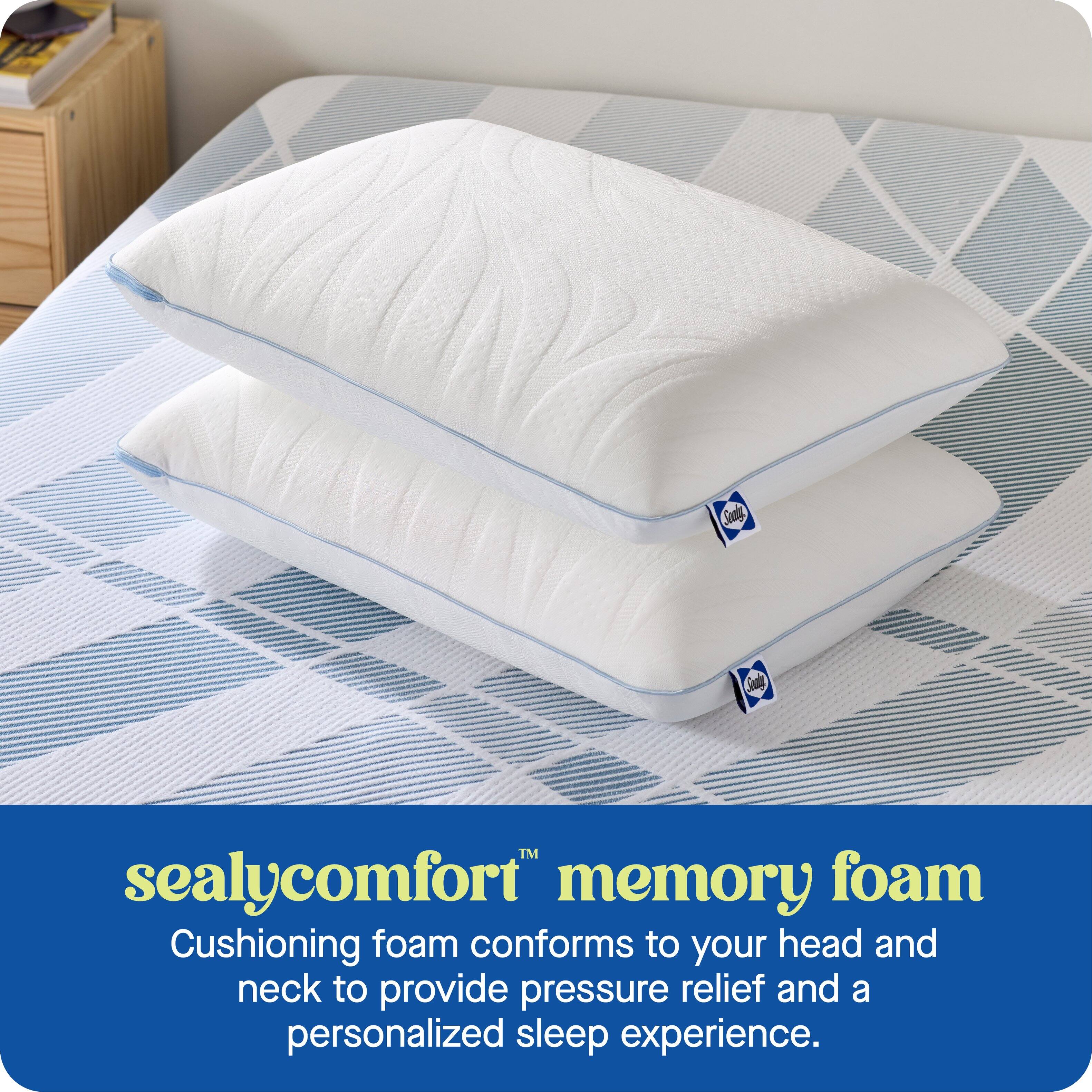 SealyComfort™ Memory Foam  
Cushioning foam conforms to your head and neck to provide pressure relief and a personalized sleep experience.