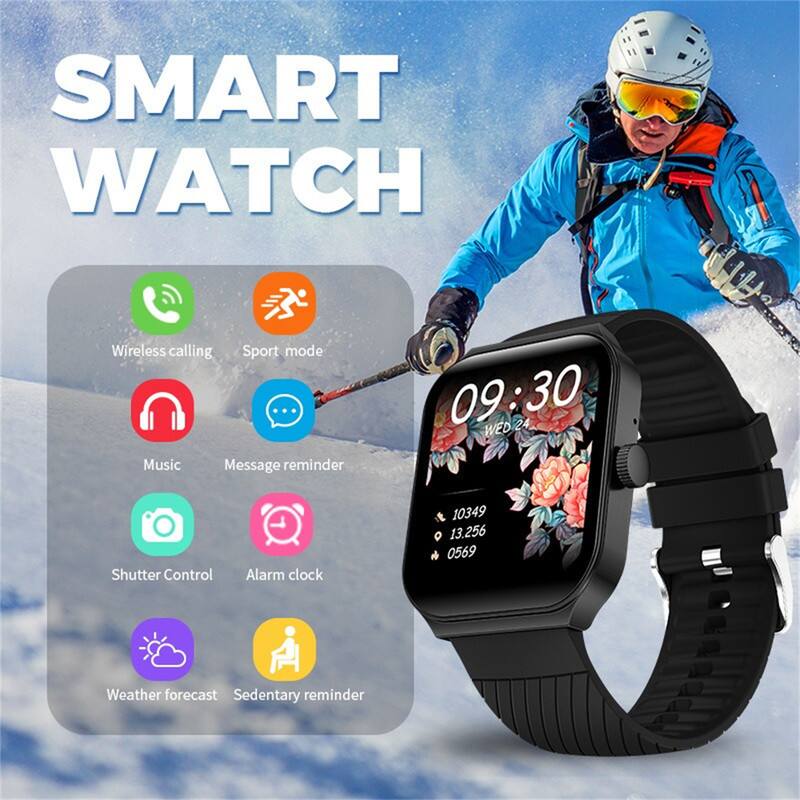 SMART WATCH

- Wireless calling
- Sport mode
- Music
- Message reminder
- Shutter Control
- Alarm clock
- Weather forecast
- Sedentary reminder

09:30 WED 24

10349
13.256
0569
