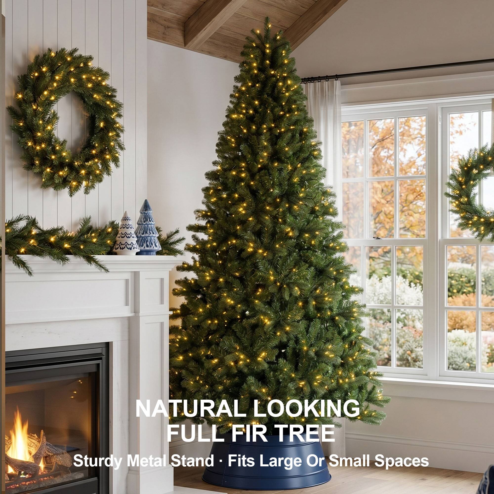 NATURAL LOOKING FULL FIR TREE  
Sturdy Metal Stand • Fits Large Or Small Spaces