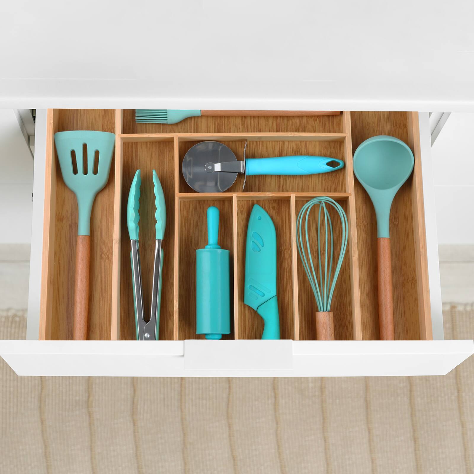 Alt View 5. KITCHENTREND - KITCHENTREND Drawer Organizer Bamboo Expandable Silverware Drawer Organizer for Utensils Holder Adjustable Cutlery Tray - Bamboo color.