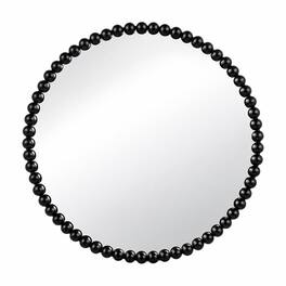 RYHNUYNE - 32 in Round Wall Mirror, Iron Beaded Frame, Finish, 29 in Glass, Living Room and Bedroom Decor - Black