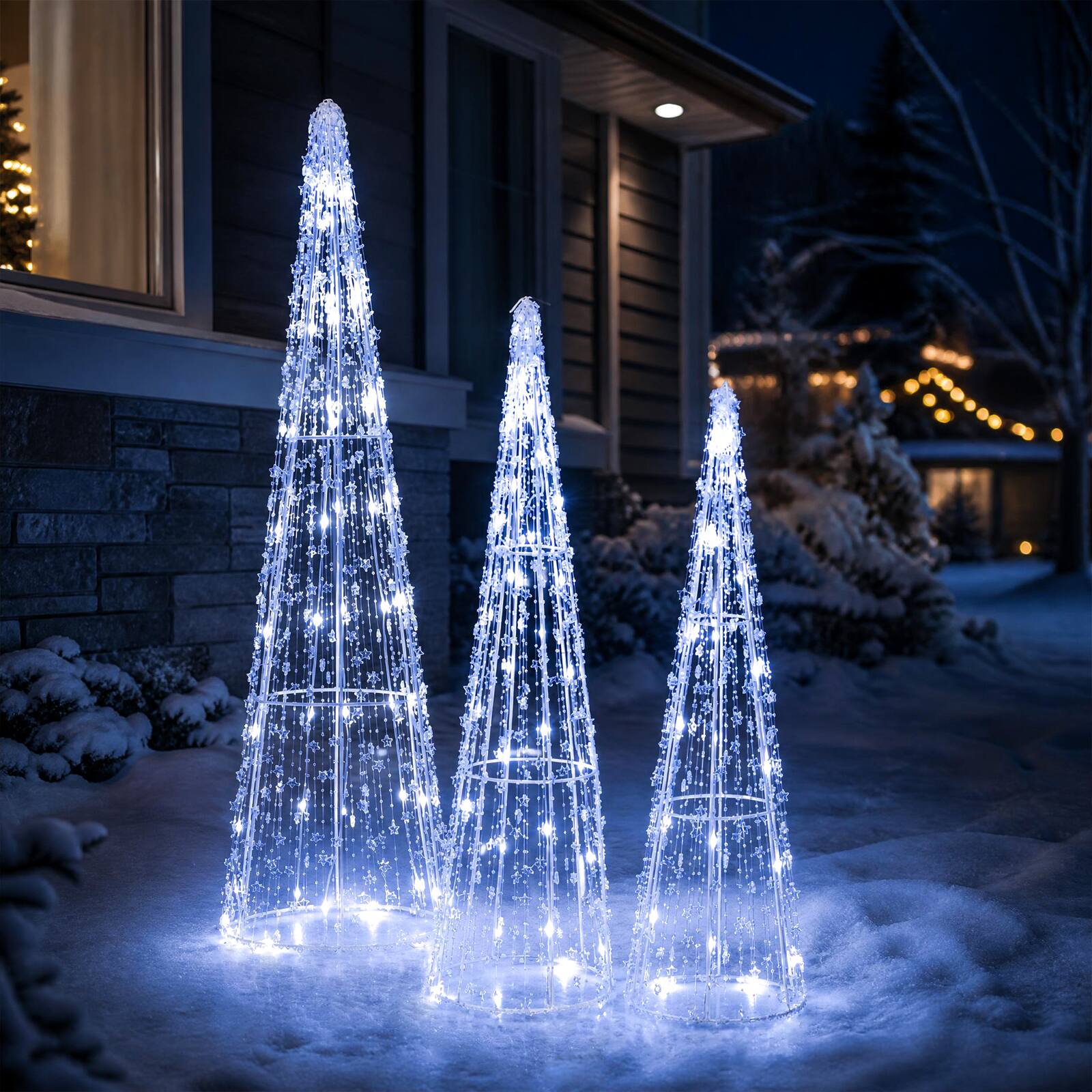 Alt View 4. Costway - Costway Set of 3 Pre-lit Christmas Cone Trees with Star Strings, 90 Cold LED Lights Cold - Cold White.