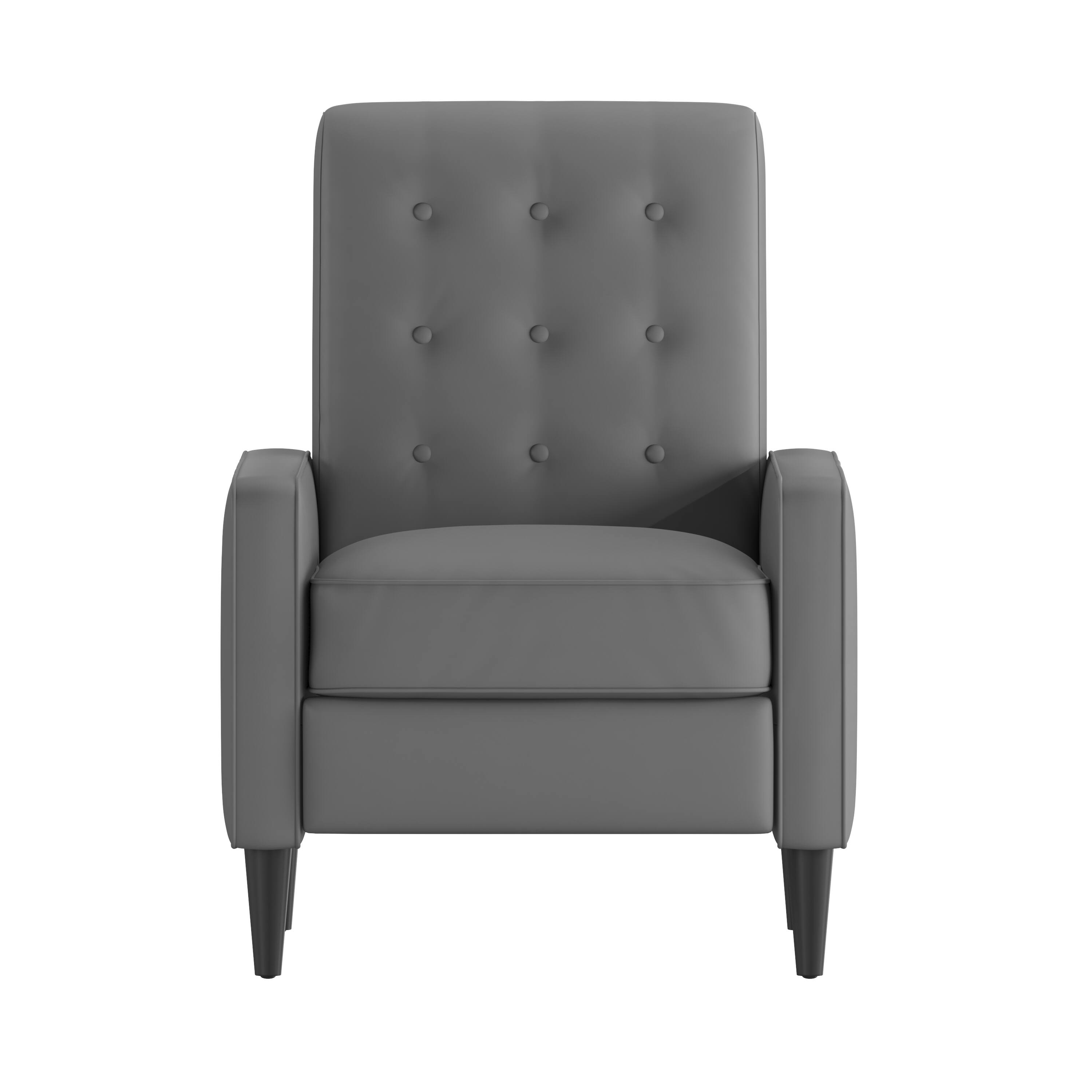 Angle. Flash Furniture - Ezra Mid-Century Modern LeatherSoft Upholstered Button Tufted Pushback Recliner in Light Gray for Residential & Commerci - Gray.