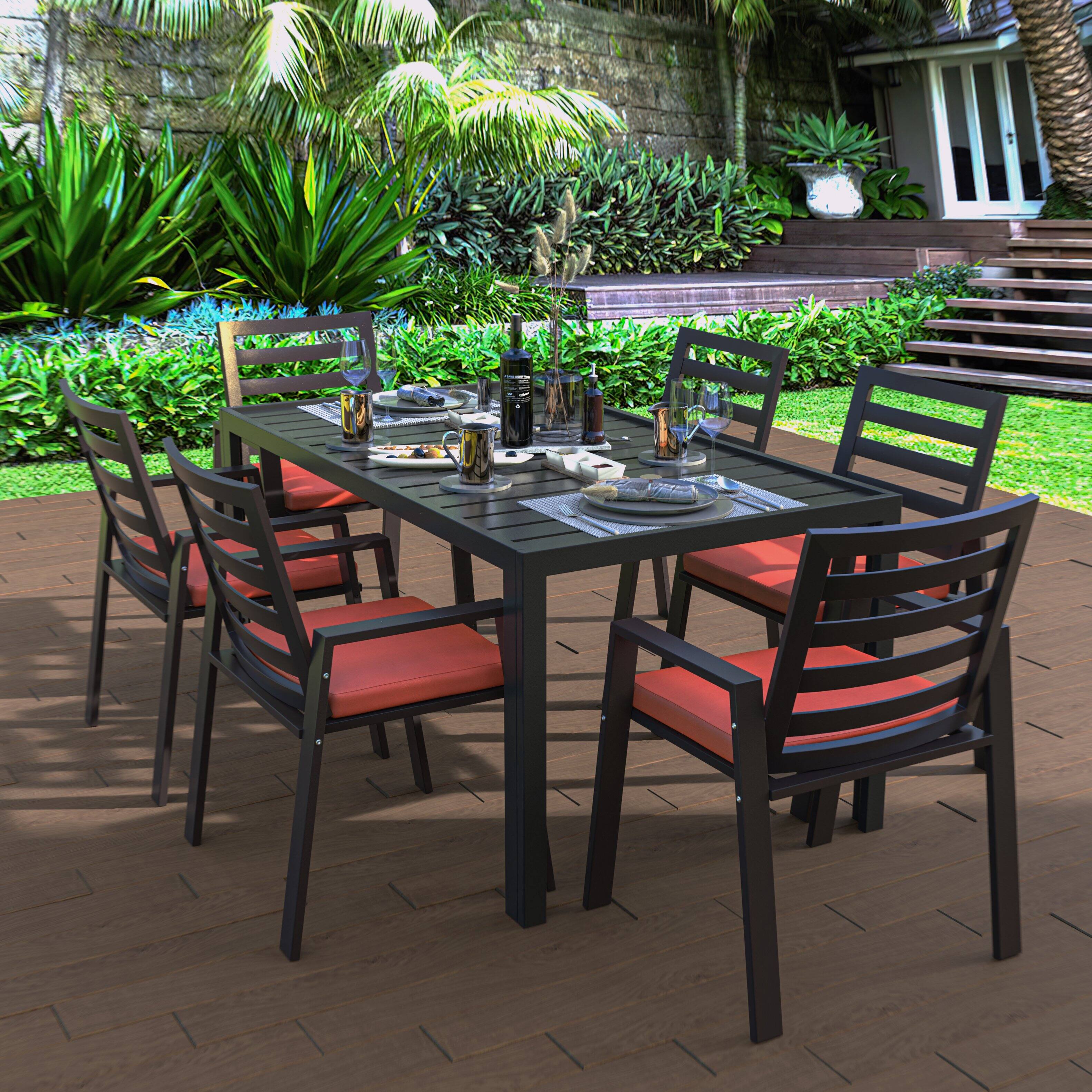 Left. LeisureMod - Chelsea Mid-Century Modern Patio Dining Armchair with Weather-Resistant Olefin Cushion - Aluminum - Cherry Red.
