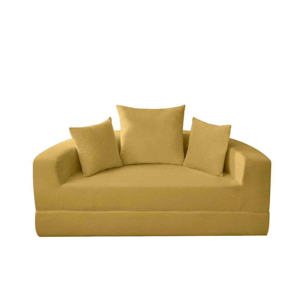 Alt View 4. Kadyn - Convertible Sofa Bed, Multi-Functional Circular Futon Floor Lounge Sofa, No Assembly Corduroy Fabric - Yellow.