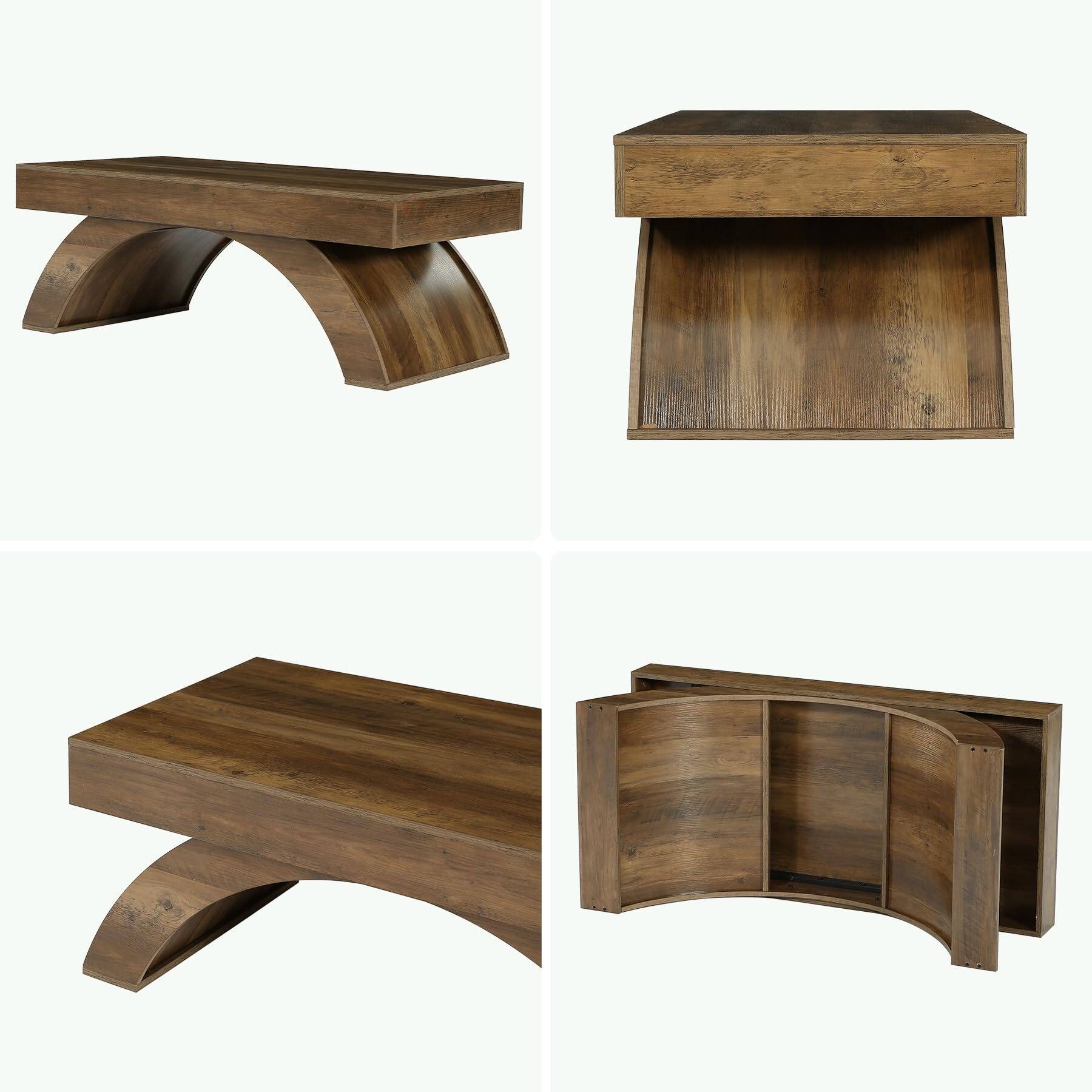 Alt View 7. Tribesigns - LITTLE TREE Modern Coffee Table, 47” Living Room Table, Rectangle Coffee Table with Artistic Arched Base, Wood Center Ta - Rustic Brown.