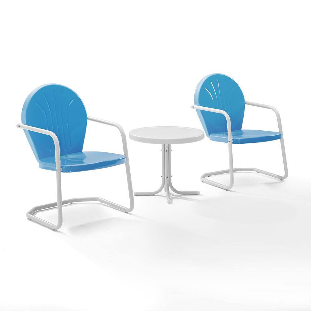 Front. Crosley Furniture - Griffith 3Pc Retro Outdoor Chair Set - Side Table & 2 Chairs - Sky Blue Gloss.