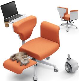 Newtral - Freedom-X Ergonomic Adjustable Chair w/ Wheels Amrests Laptop Tray, Cross Legged Multi-Position Recliner for Home/Office - Orange