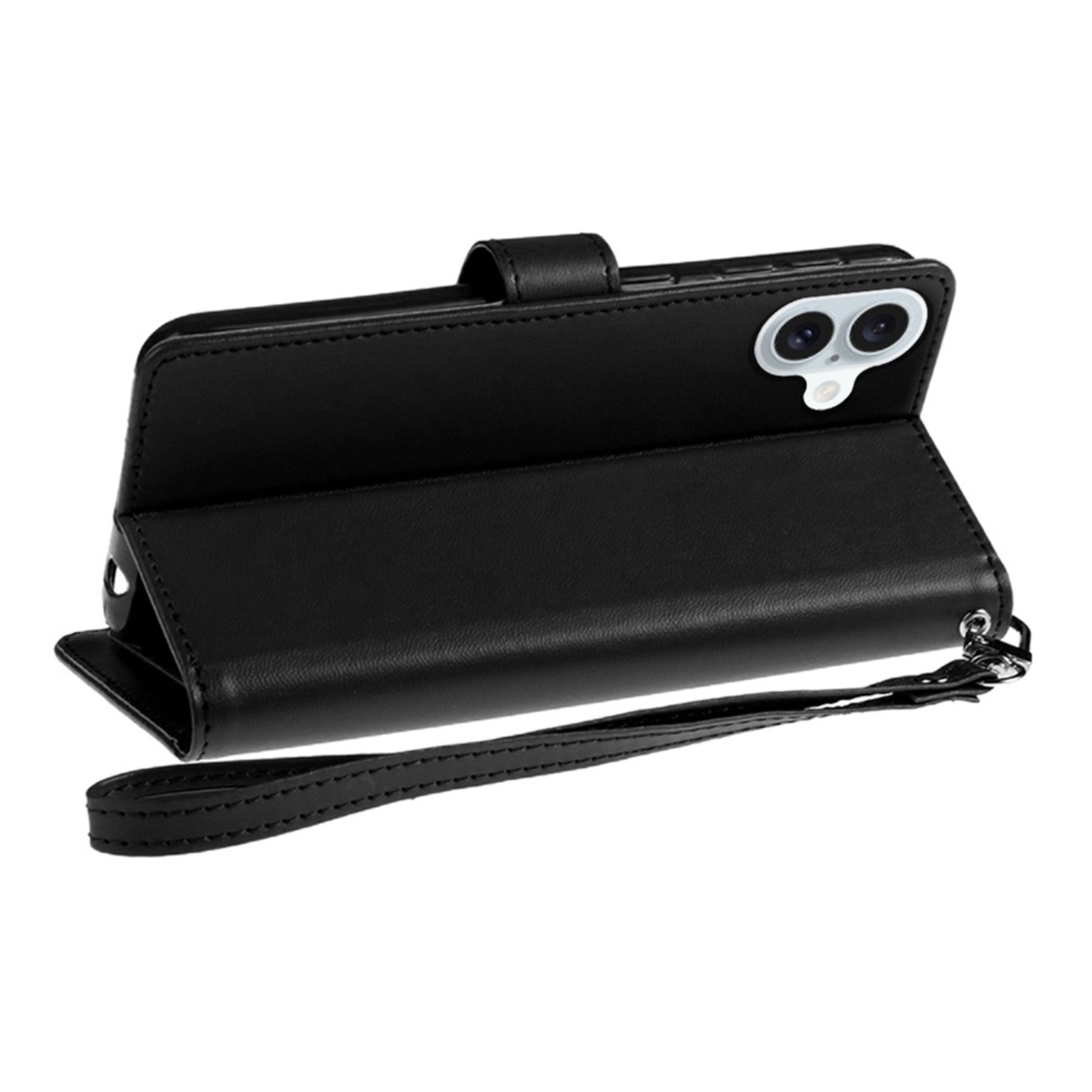 Back. Kitcheniva - PU Leather Phone Wallet Phone Case With Wrist Strap Tempered Glass For iPhone 17 Black - Black.