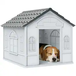 Pawhut - House Water Resistant Puppy Shelter with Door for Indoor Outdoor, Easy to Assemble