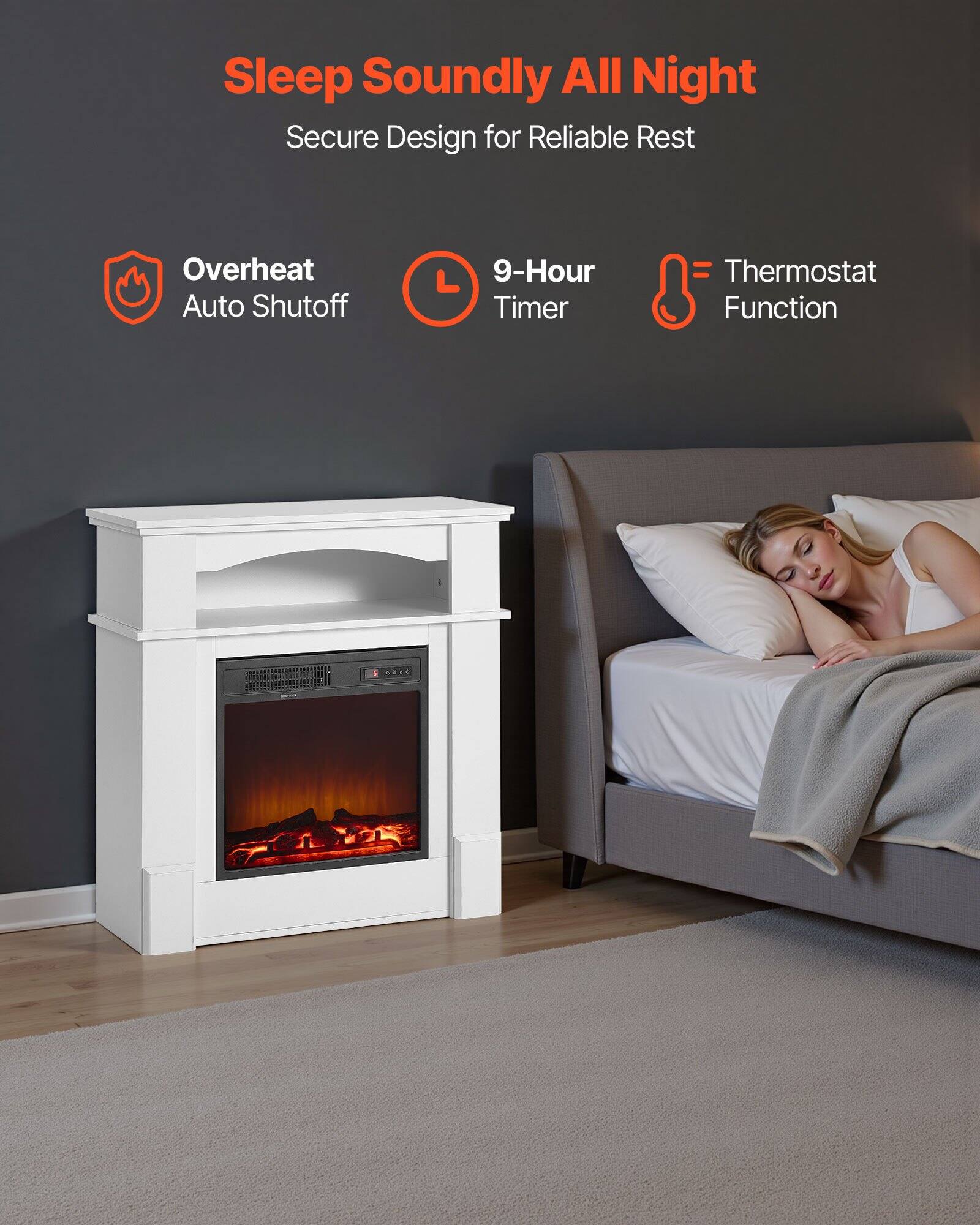 Sleep Soundly All Night  
Secure Design for Reliable Rest  

- Overheat Auto Shutoff  
- 9-Hour Timer  
- Thermostat Function