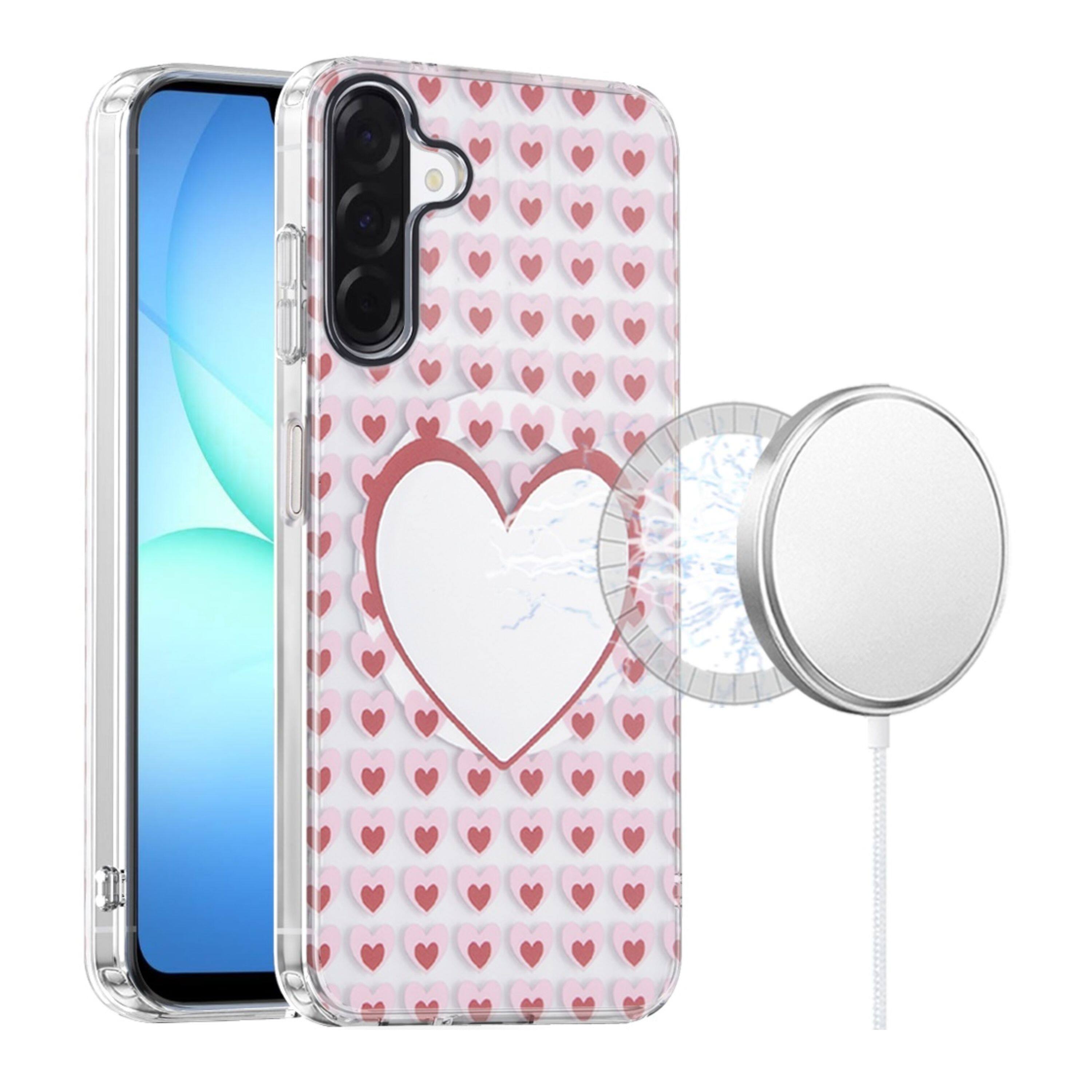Angle. Kitcheniva - IMD Dual Layer Magnetic Circle Cover Phone Case With Tempered Glass For Samsung Galaxy A17 5G Mirror With Hearts - Mirror With Hearts.