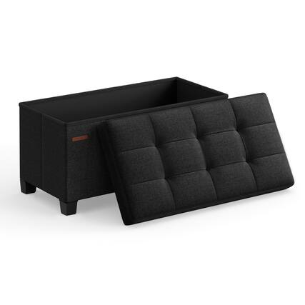 Front. Songmics Home - Storage Ottoman Bench, End of Bed Bench with Solid Wood Legs, 30 Inches Wide, for Living Room, Bedroom, Entryway, Black - Ink Black.