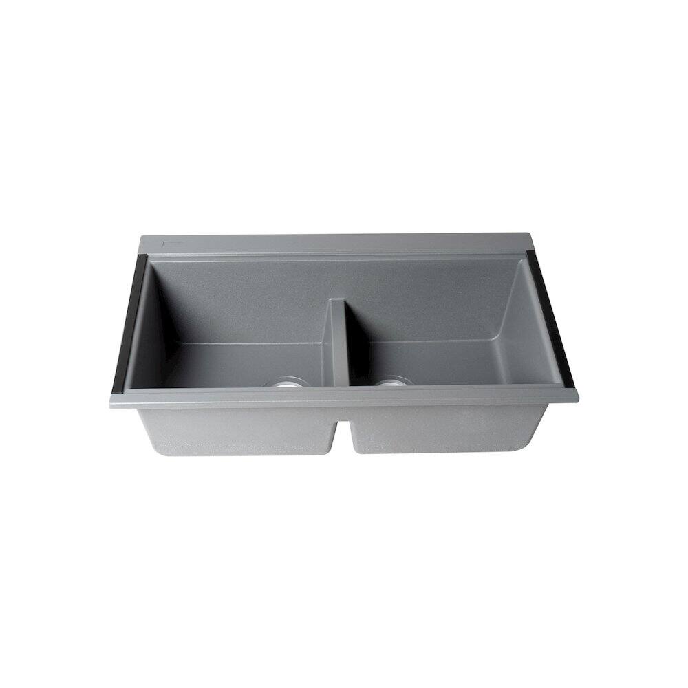 Alt View 3. Alfi - ALFI brand 33 Granite Composite Workstation Step Rim Double Bowl Undermount Sink - Grey.
