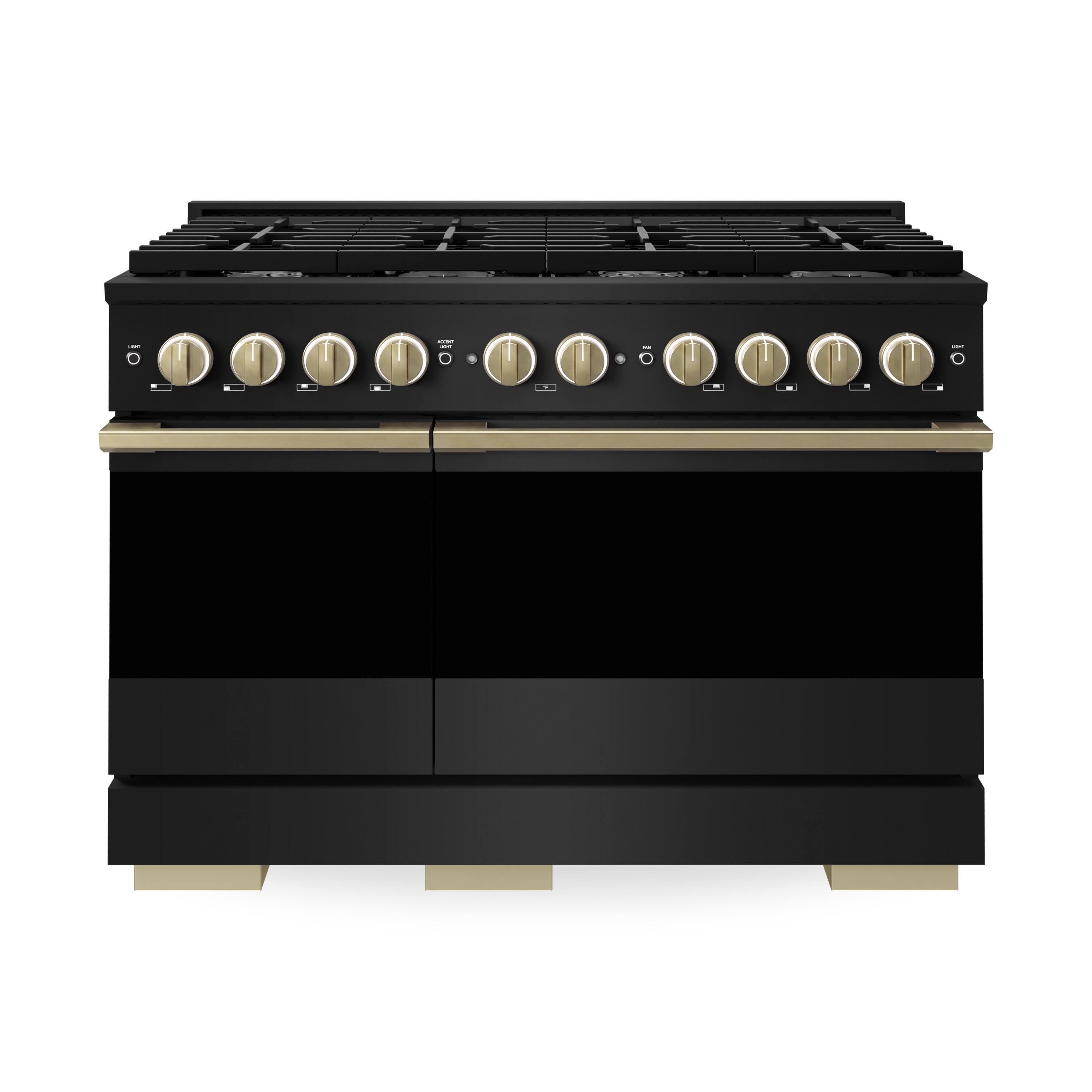 ZLINE - Autograph 48 in. 6.7 cu. ft. Marino Freestanding Double Oven Gas Range with 8 Burners and Champagne Bronze Accents - Black Stainless Steel