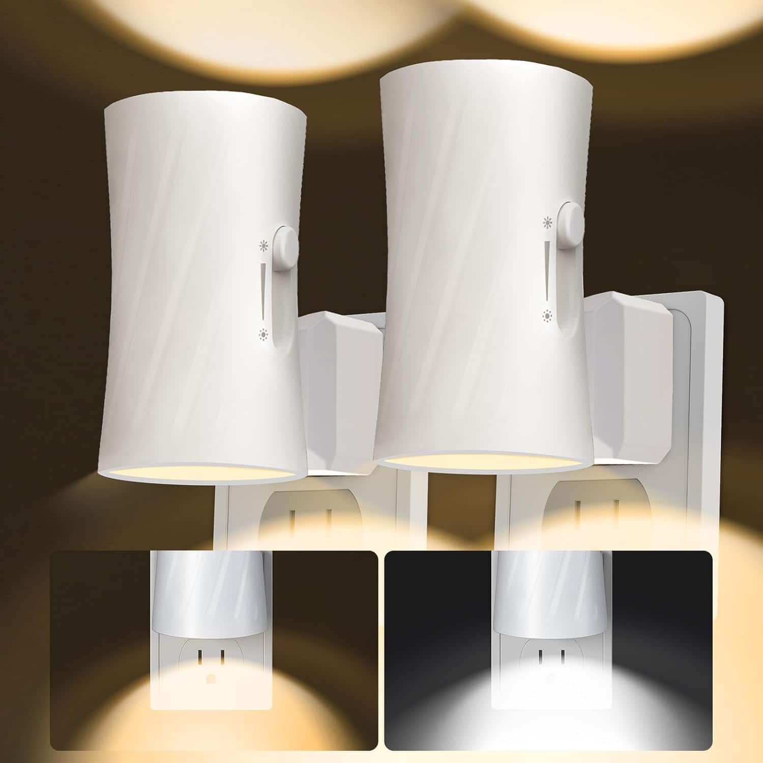 ACJPR - 2-Pack LED Night Lights, Plug-In, Dimmable, 3000K/5000K, Dusk-to-Dawn