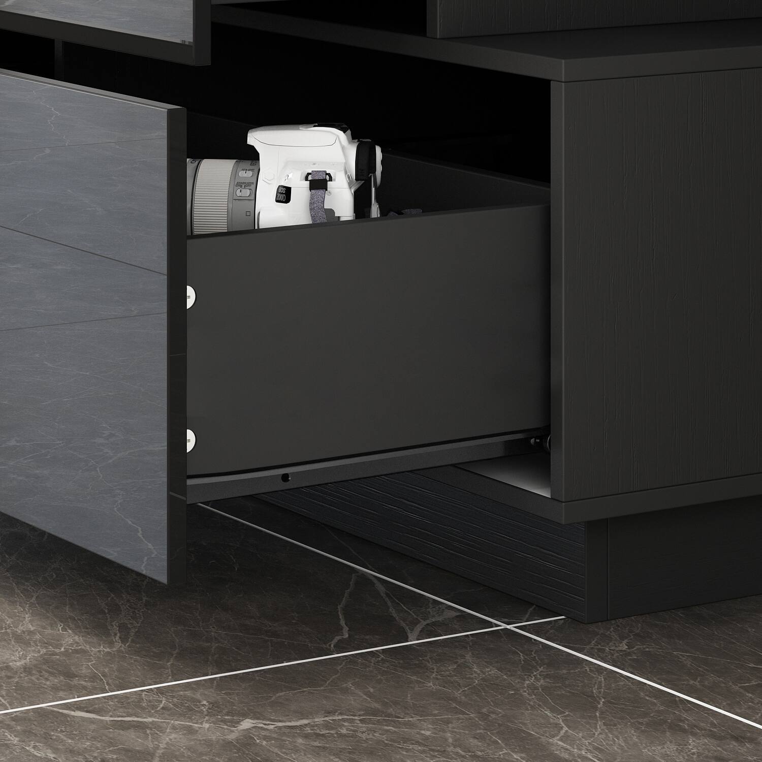 Alt View 4. Famapy - Famapy High - Gloss Storage Cabinet: Elevate Spaces with Sleek Sophistication - Black.