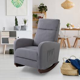 U-HOMY - Mid Century Velvet Rocking Chair with High Back – Upholstered Glider Armchair for Nursery or Living Room - Gray