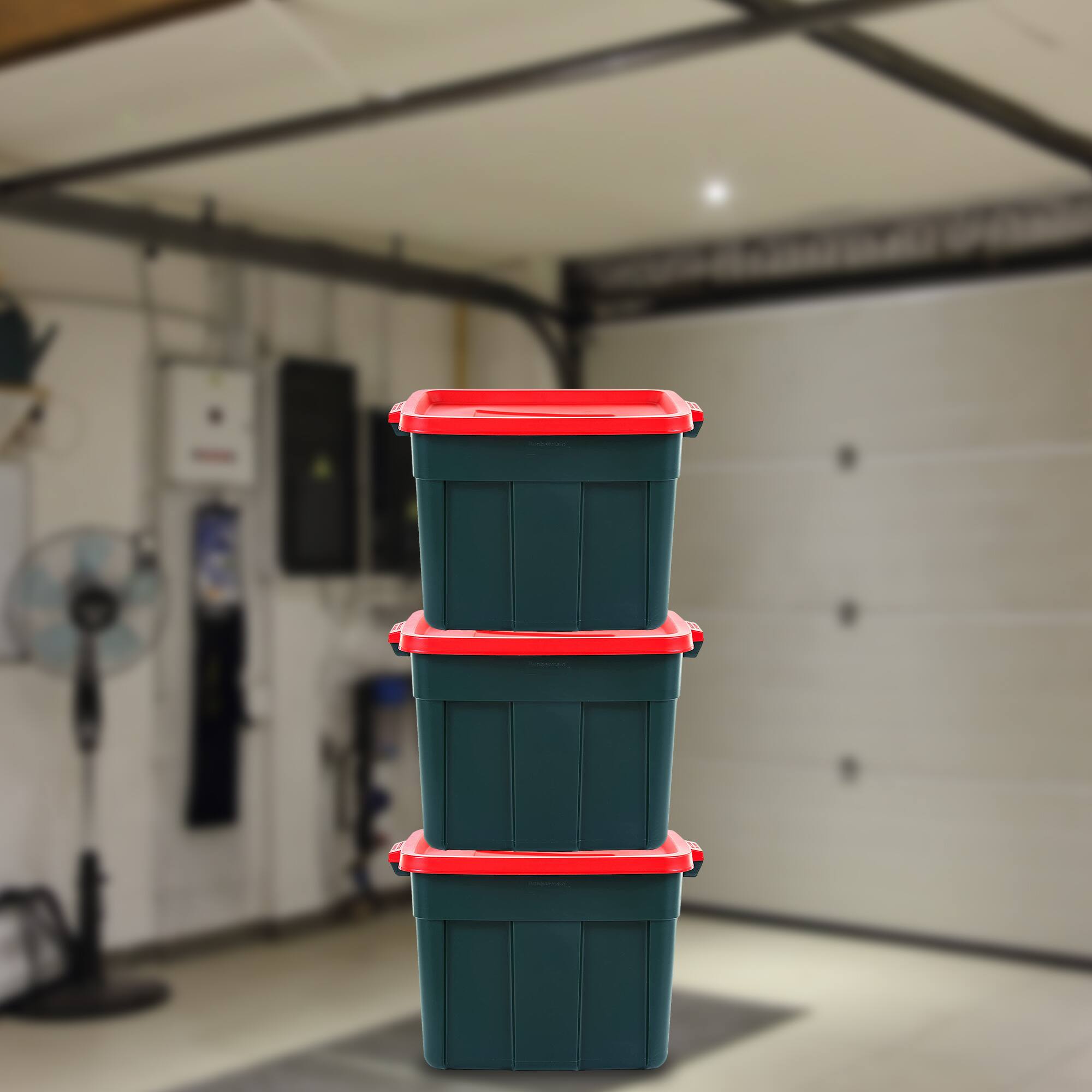 Alt View 3. RubberMaid - Rubbermaid Roughneck 18 Gal Plastic Holiday Storage Tote, Green and Red (6 Pack) - Holiday Red and Green.