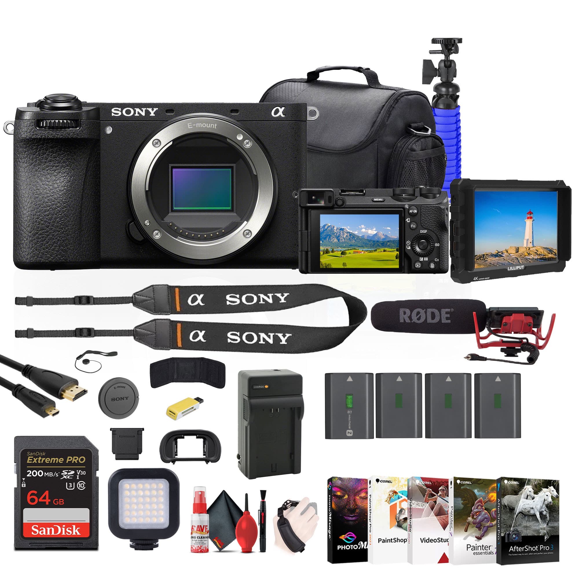 Sony - a6700 Mirrorless Camera + 4K Monitor + Rode VideoMic + 2 x 64GB Card + More