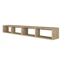 FurniFact - Oak floating TV shelf, modern wall-mounted design, sleek entertainment setup - Beige