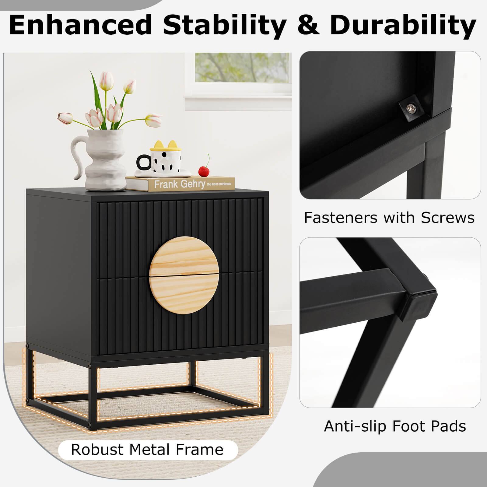 Enhanced Stability & Durability

- Fasteners with Screws
- Robust Metal Frame
- Anti-slip Foot Pads