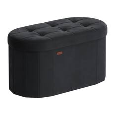 Front. Songmics Home - Folding Ottoman with Storage, Oval Storage Ottoman Bench, for Living Room, Bedroom, Velvet Fabric, 15 x 30 x 15 Inches - Ink Black.