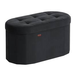 Songmics Home - Folding Ottoman with Storage, Oval Storage Ottoman Bench, for Living Room, Bedroom, Velvet Fabric, 15 x 30 x 15 Inches - Ink Black