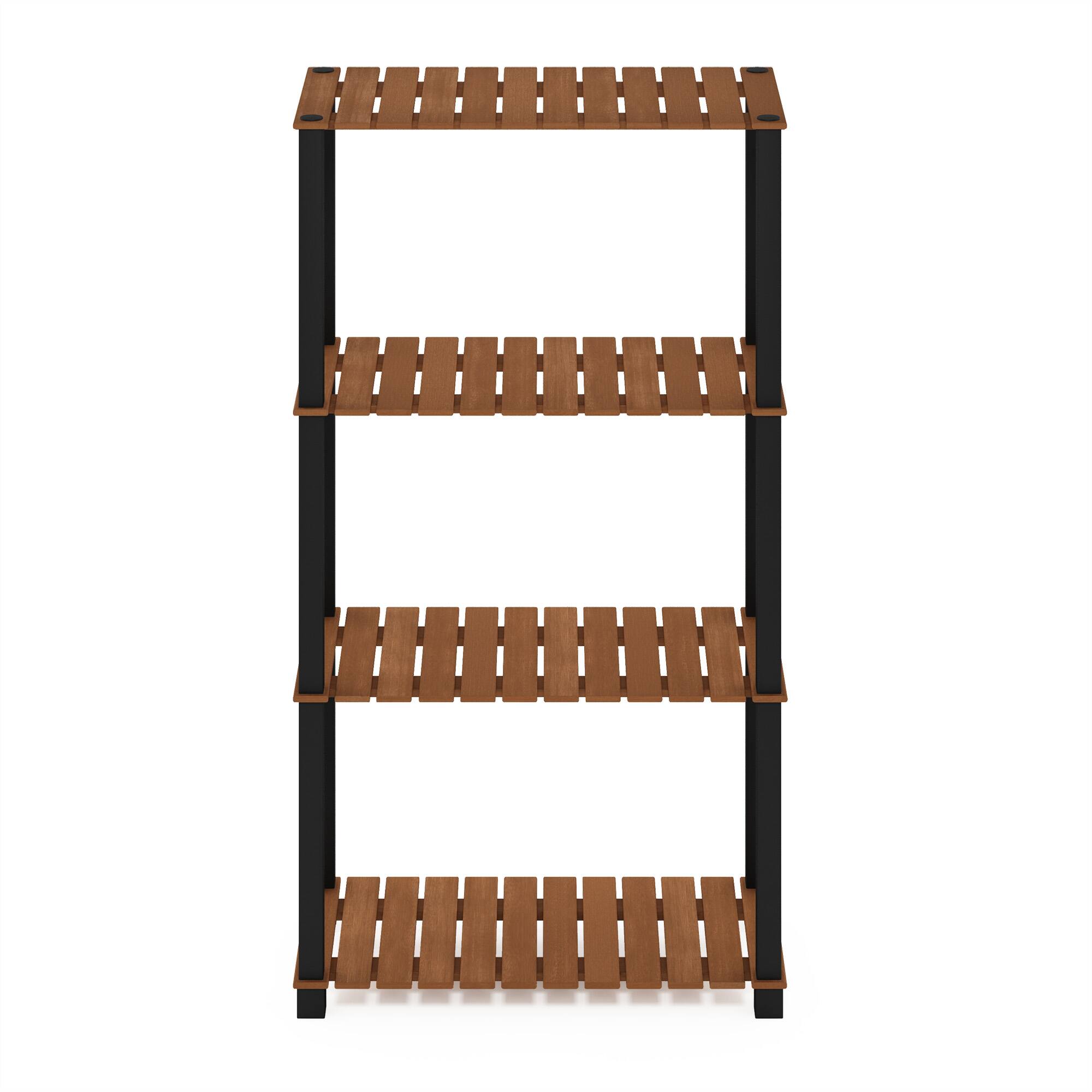 Alt View 2. Furinno - Pangkor 4-Tier Turn-N-Tube Indoor Outdoor Plant Shelf Wood Stand with Square Poles - Natural/Black.