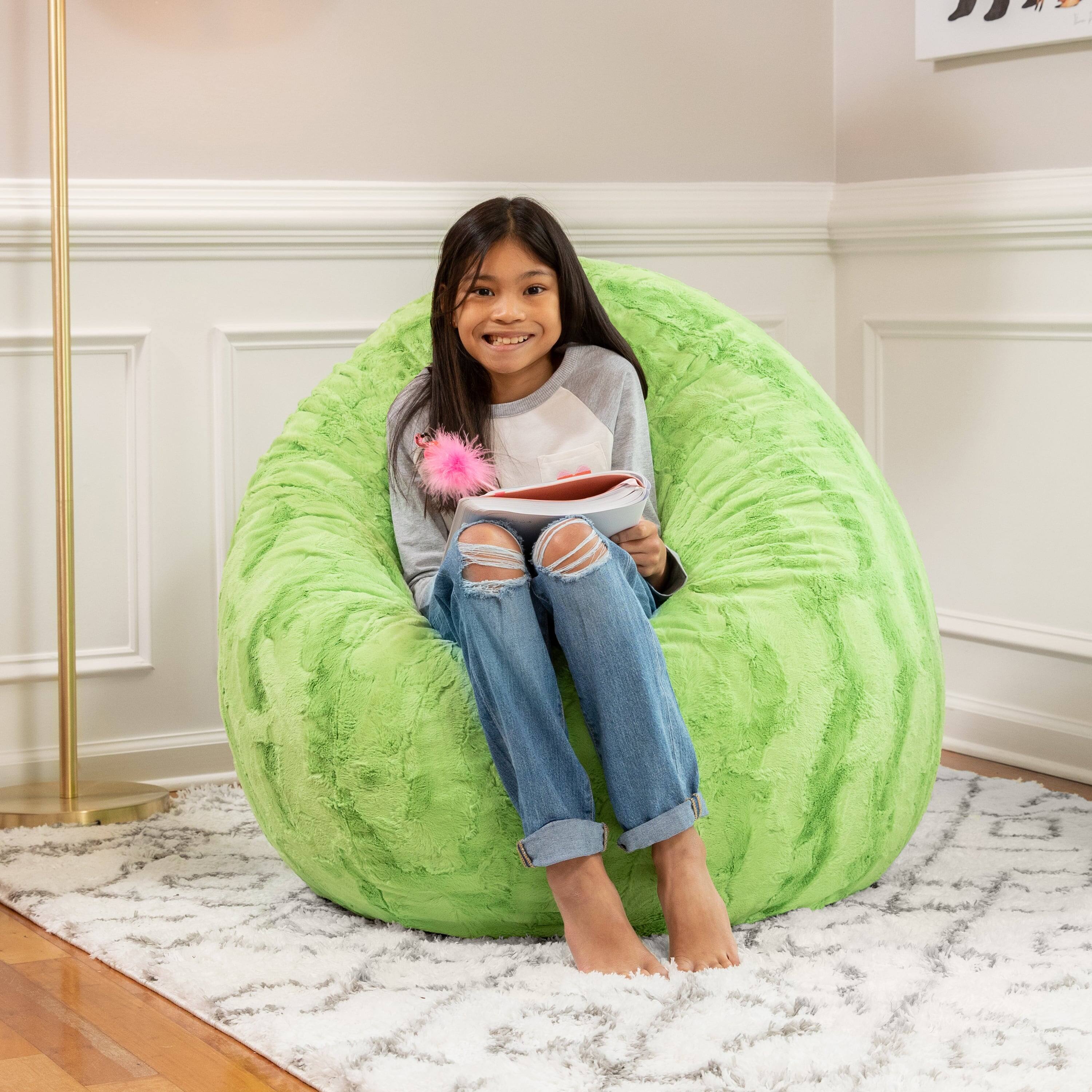 Left. Jaxx - Jaxx Cocoon 4 Foot Bean Bag Chair - Faux Fur, Lime Green - Faux Fur - Lime Green.