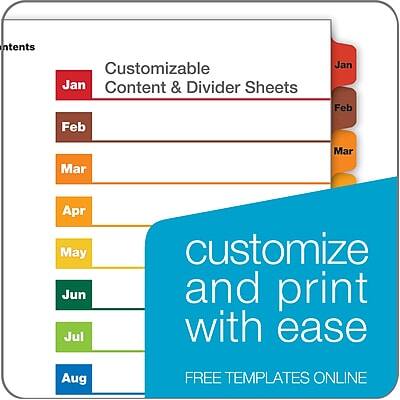 Customizable Content & Divider Sheets

Jan Feb Mar Apr May Jun Jul Aug

customize and print with ease

FREE TEMPLATES ONLINE