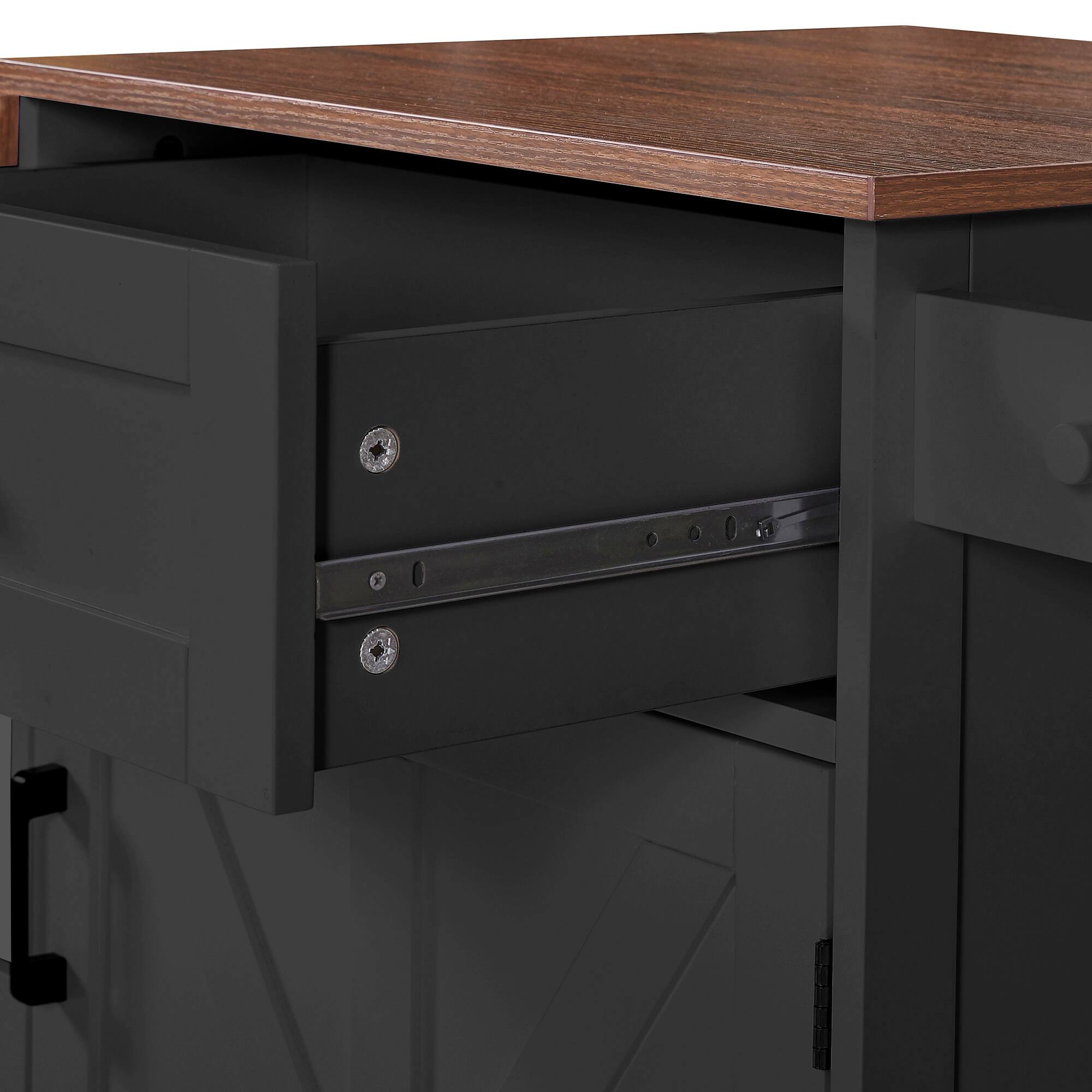 Alt View 2. Forest'nSky - 39.3" Farmhouse Kitchen Island with Drop Leaf – Rolling Cart with Towel Rack & Lockable Wheels, Black - Black.