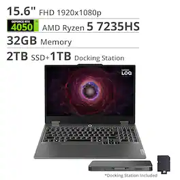 Lenovo - LOQ 15.6" Full HD Gaming Laptop - AMD Ryzen 5 7235HS - 32GB Memory - NVIDIA GeForce RTX 4050 - 2TB SSD - Luna Grey