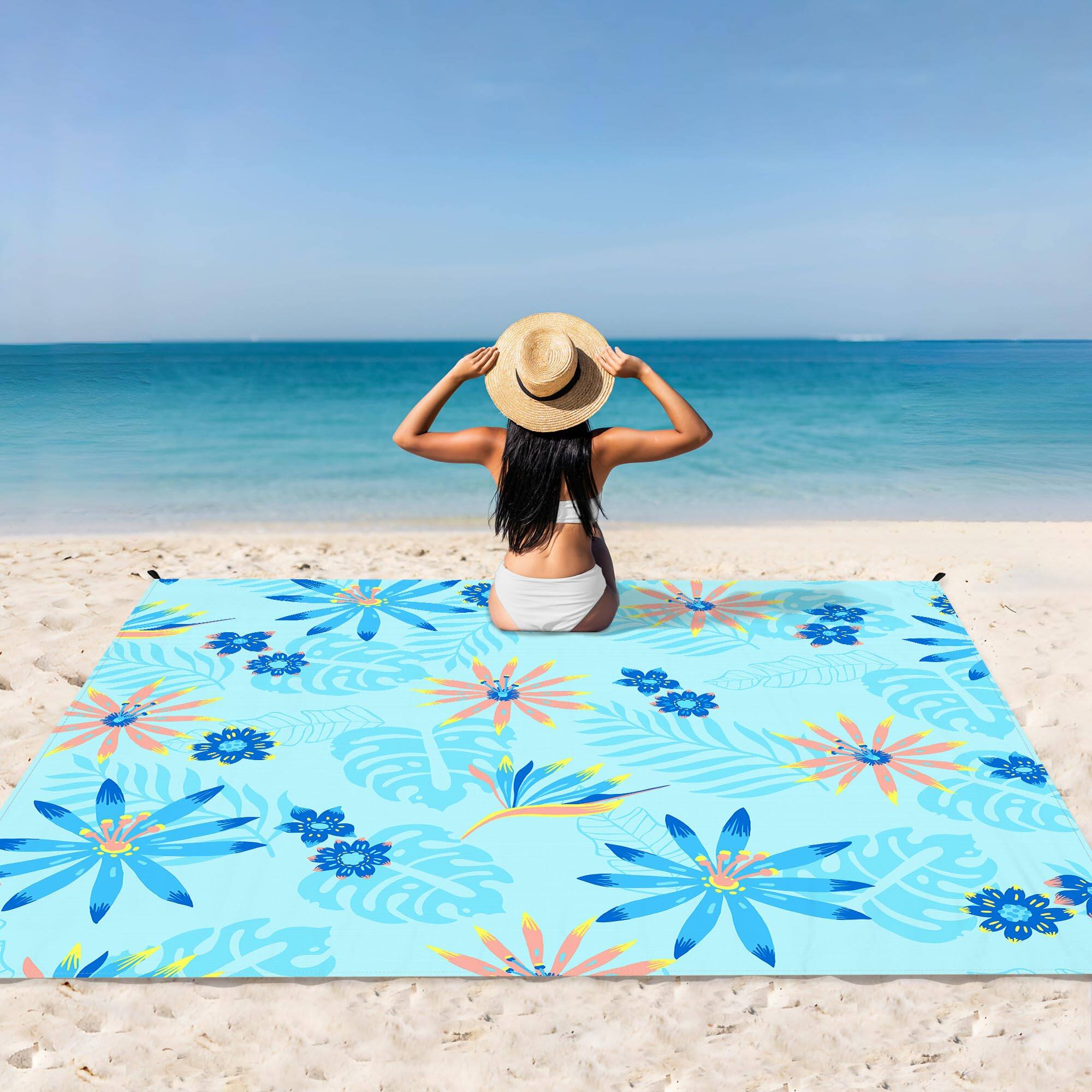 Back. Reds Spade - Beach Blanket Waterproof Sandproof Mat Lightweight Outdoor Picnic For Travel Camping Hiking Vibrant Tropica... - Sky Party-6.6x7.2 FT (1～4 Person).