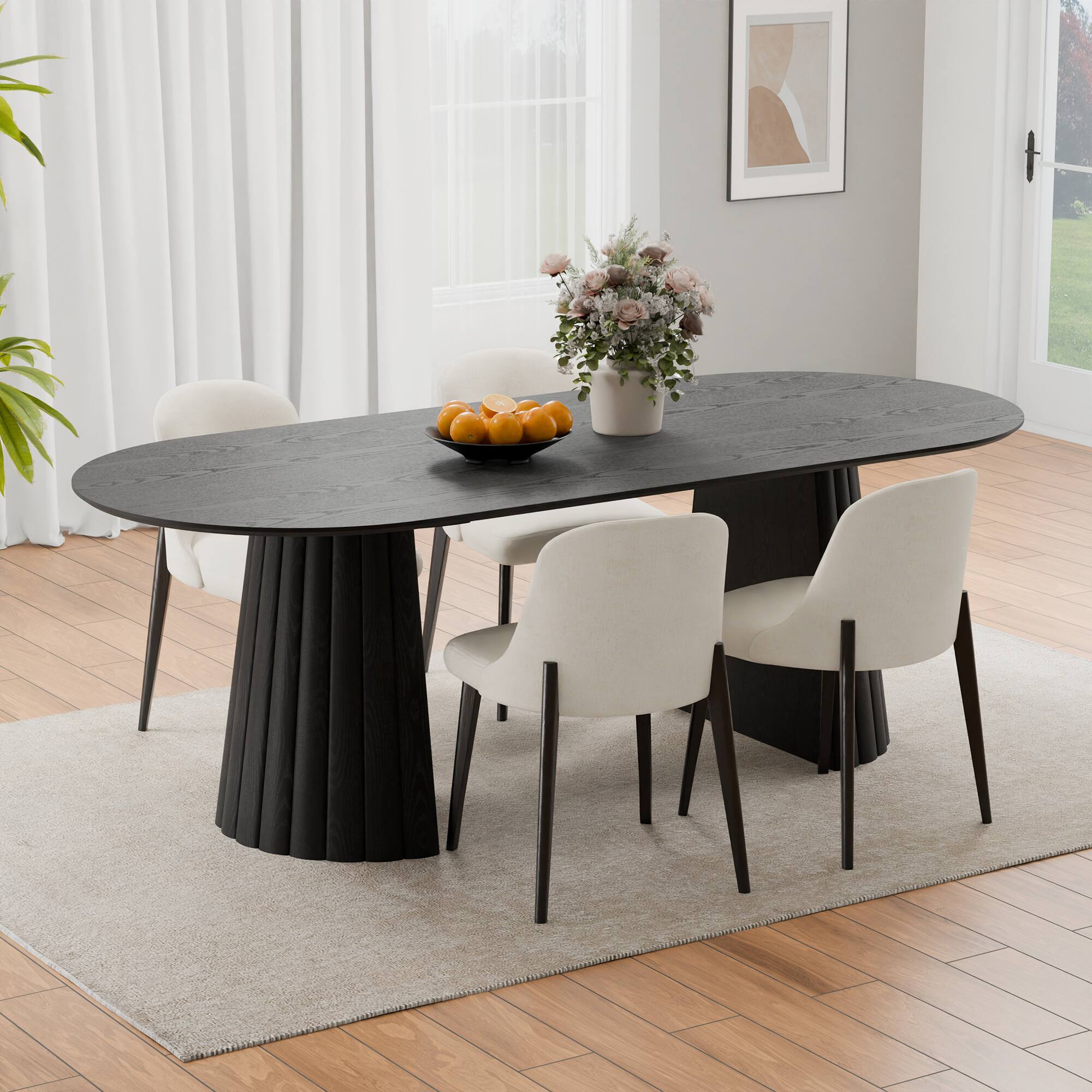Lirago - 79" Oval Dining Table Solid Wood - Double Pedestal Kitchen Table Seats 6, Classic Dining Room Table for Home - Black