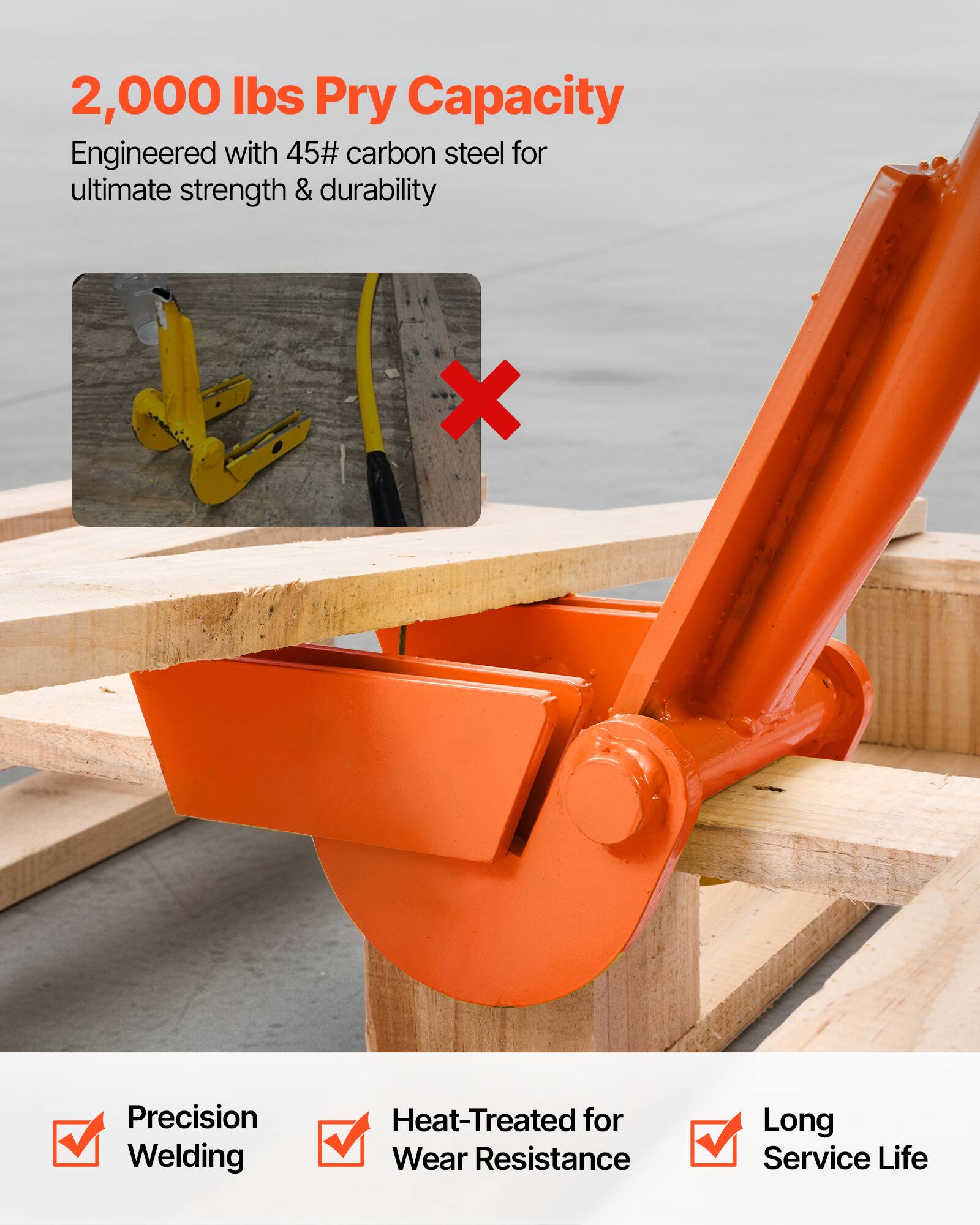 2,000 lbs Pry Capacity  
Engineered with 45# carbon steel for ultimate strength & durability  

Precision Welding  
Heat-Treated for Wear Resistance  
Long Service Life