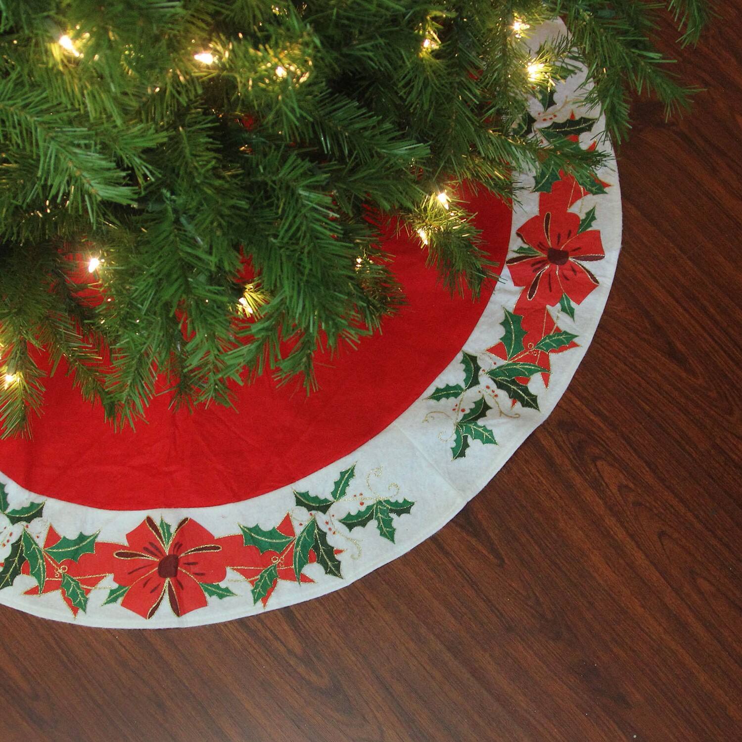 Alt View 2. Northlight - 48" Christmas Traditions Red with White Mistletoe Border Christmas Tree Skirt - Red.