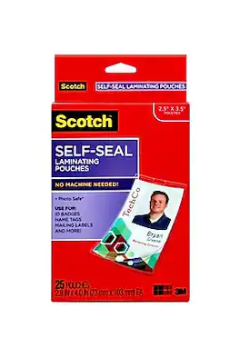 Scotch - Self Sealing Laminating Pouches, ID Tag, 12.5 Mil, 25/Pack - Clear