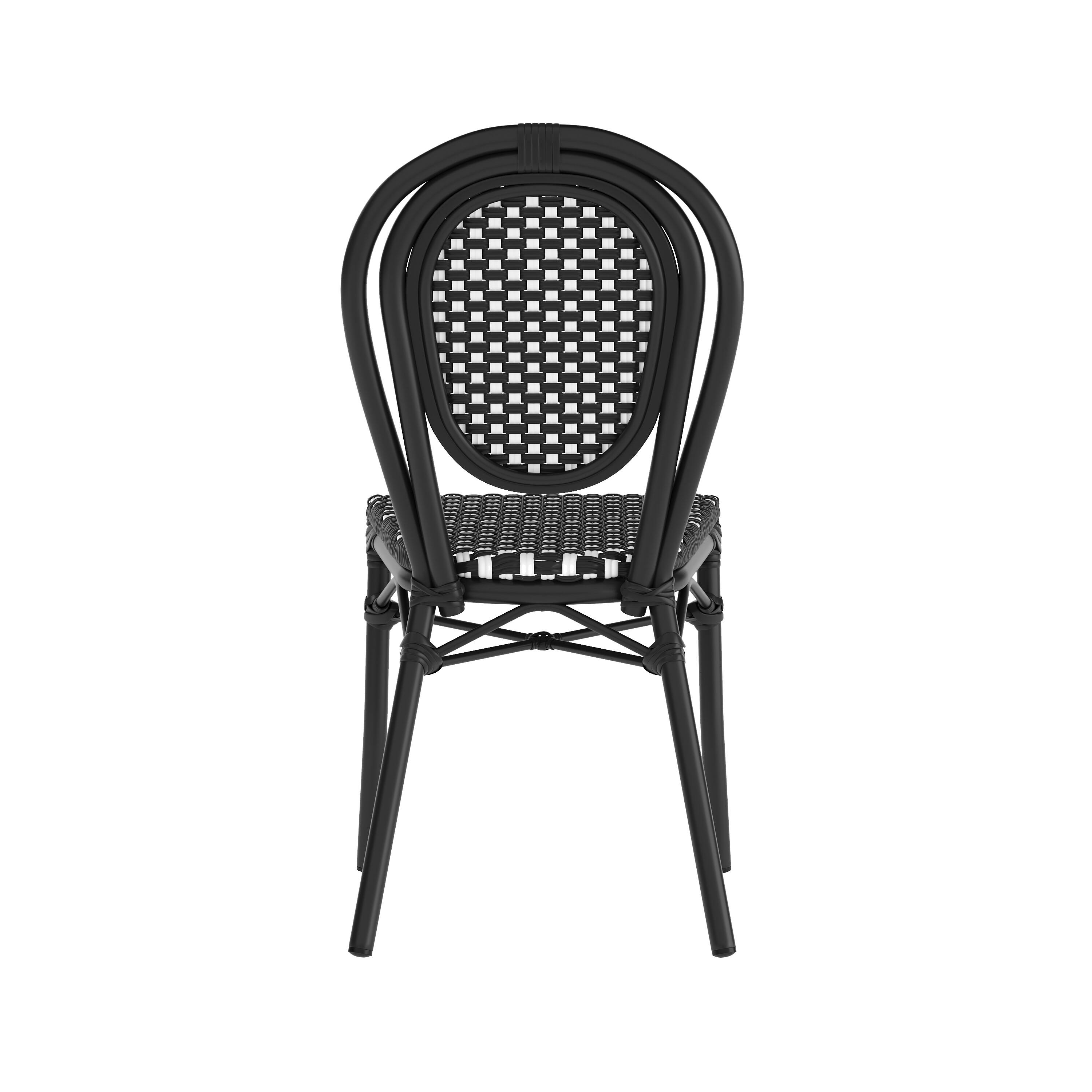 Alt View 7. Emma + Oliver - Colmar Set of Four Indoor/Outdoor Stacking Thonet Bistro Style Chairs with PE Rattan Seat and Metal Frame - Black & White/Black Frame.