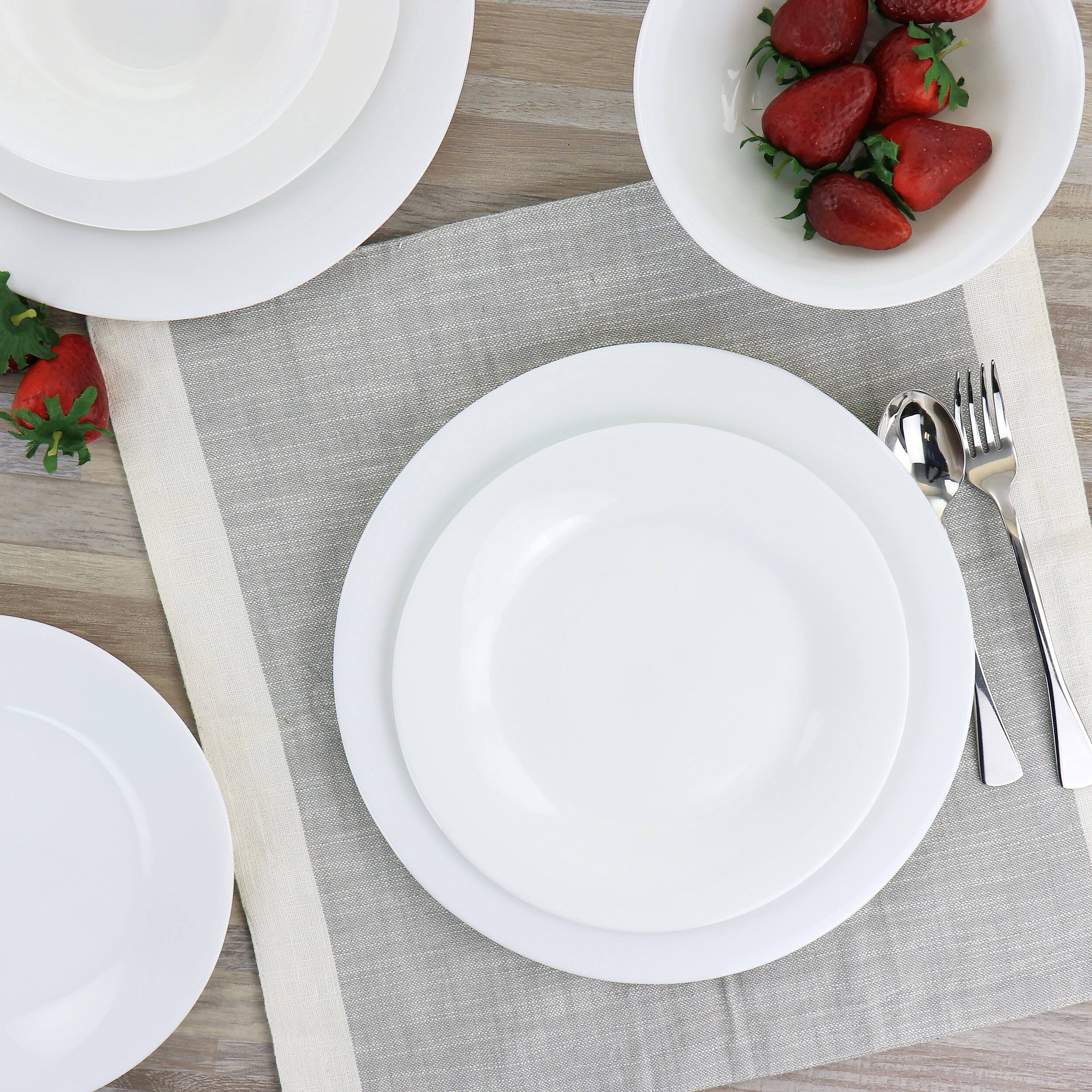 Alt View 6. Gibson - Gibson Ultra White Shadow 12 Piece Opal Glass Dinnerware Set in White - White.