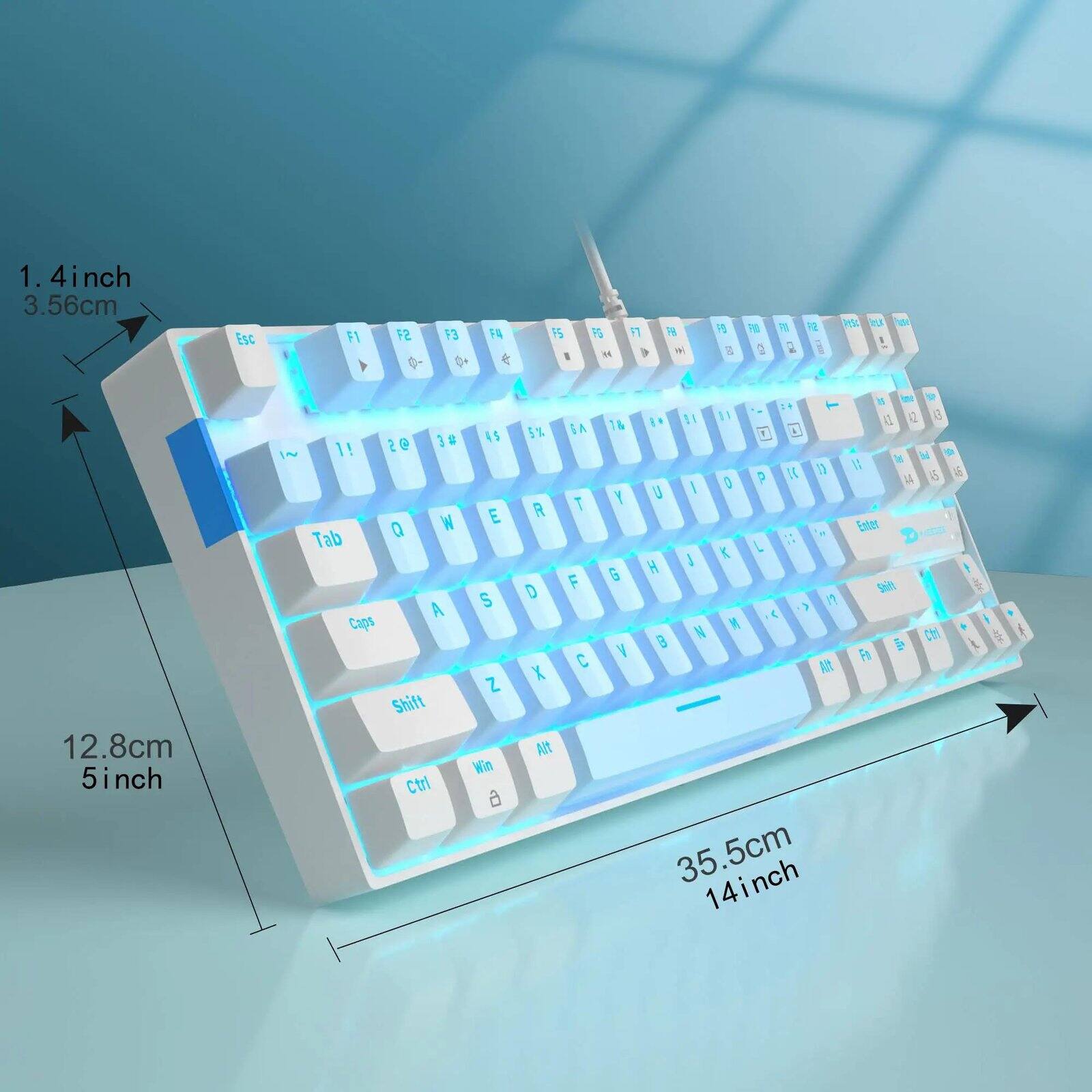 1. 4 inch 3.56 cm
Esc
F1
F2
F3
F4
F5
FG
F7
FB
PD
PO
PM
R2
RIST

12.8 cm 5 inch
3# 4$ 11 OS IN W E Tab Q S A Caps Z Shift Win Ctrl a
5% R T F D C X Alt
41 91 11 18 10 0 P U | H L :: K H ( G ? :) )) N V Alt 35.5 cm 14 inch