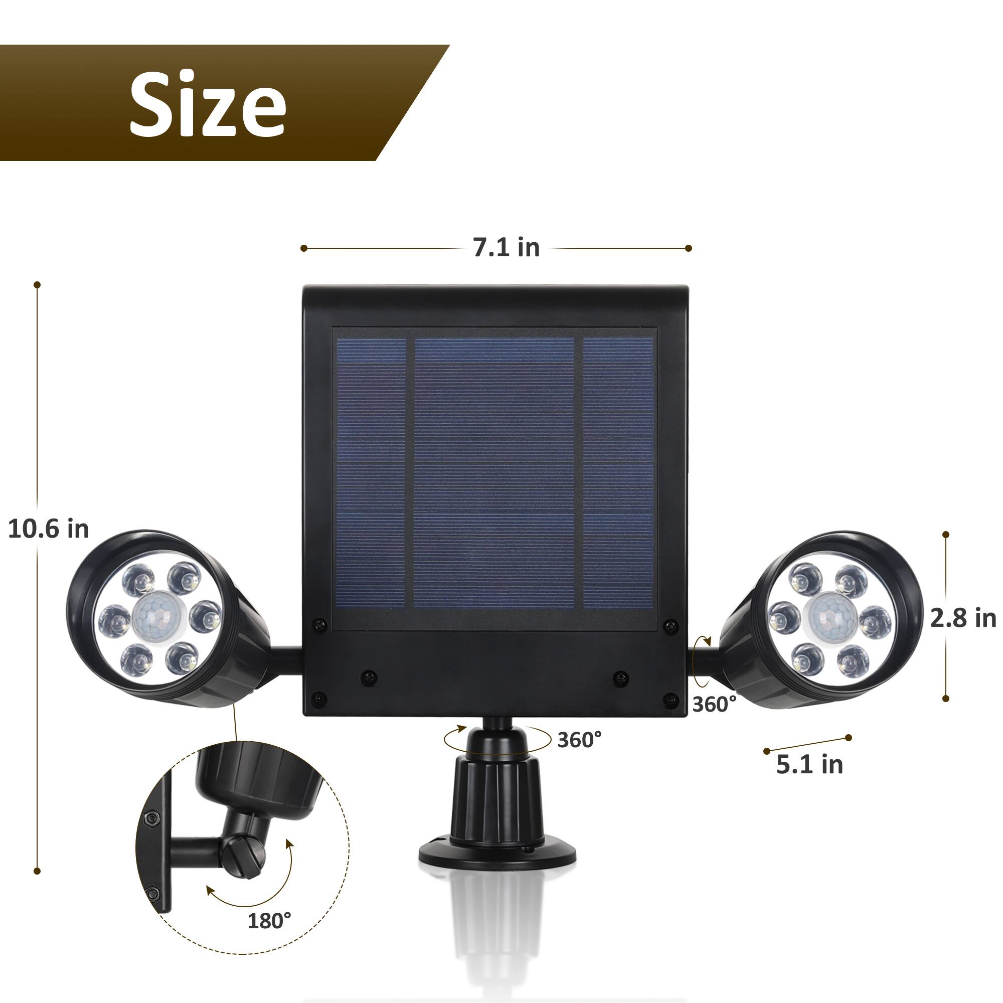 Size
7.1 in
10.6 in
2.8 in
360°
360°
5.1 in
180°