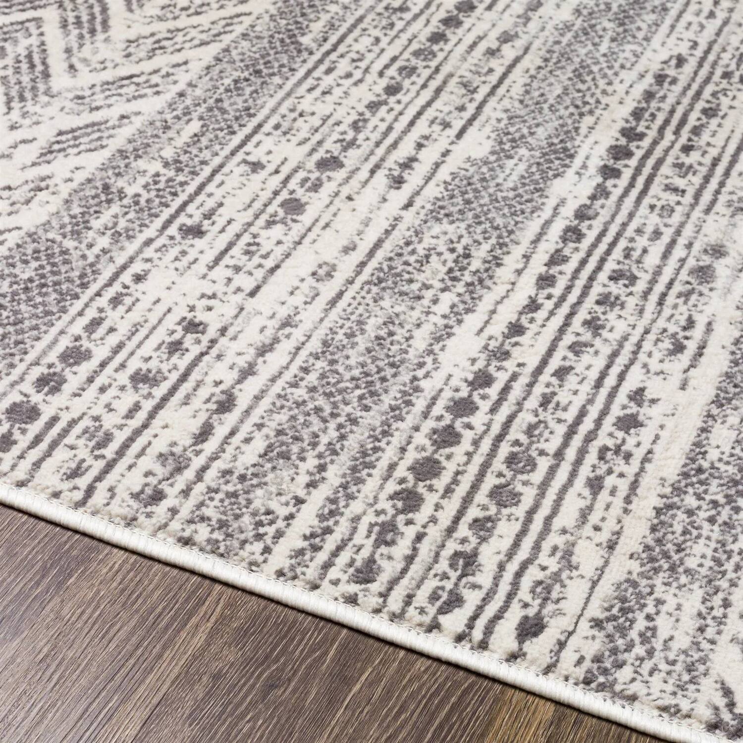 Left. Hivvago - 8-ft. x 10-ft. Grey Ivory Chevron Stripe Geometric Boho Style Area Rug - Grey,Ivory.