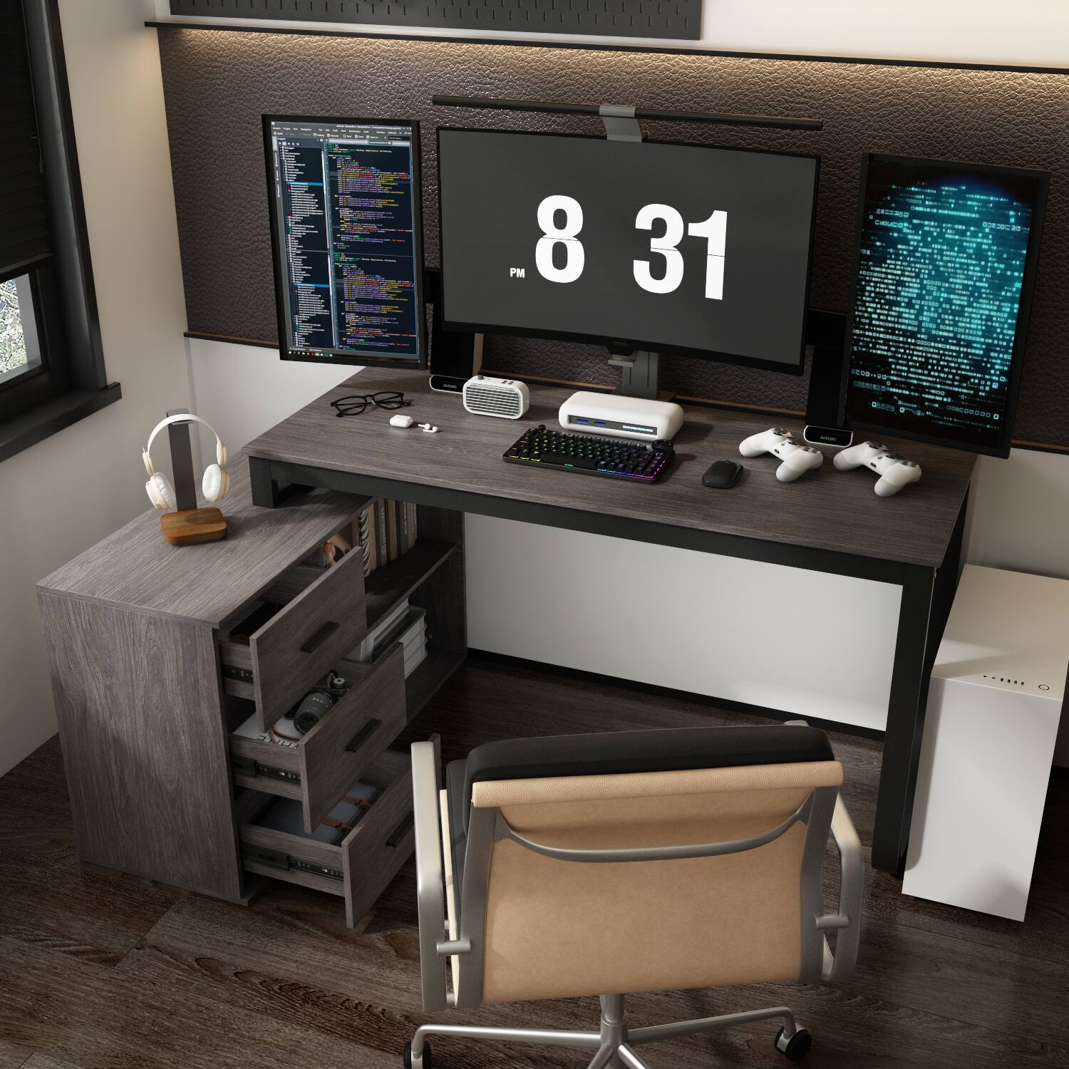 Alt View 6. Famapy - Famapy L - Shaped Computer Desk Space - Saving, Organized Storage & Modern Aesthetic for Any Room - Black.