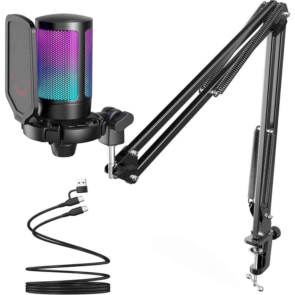 MOSZAR LLC - Gaming USB Microphone – RGB Condenser Mic with Boom Arm, Mute Button