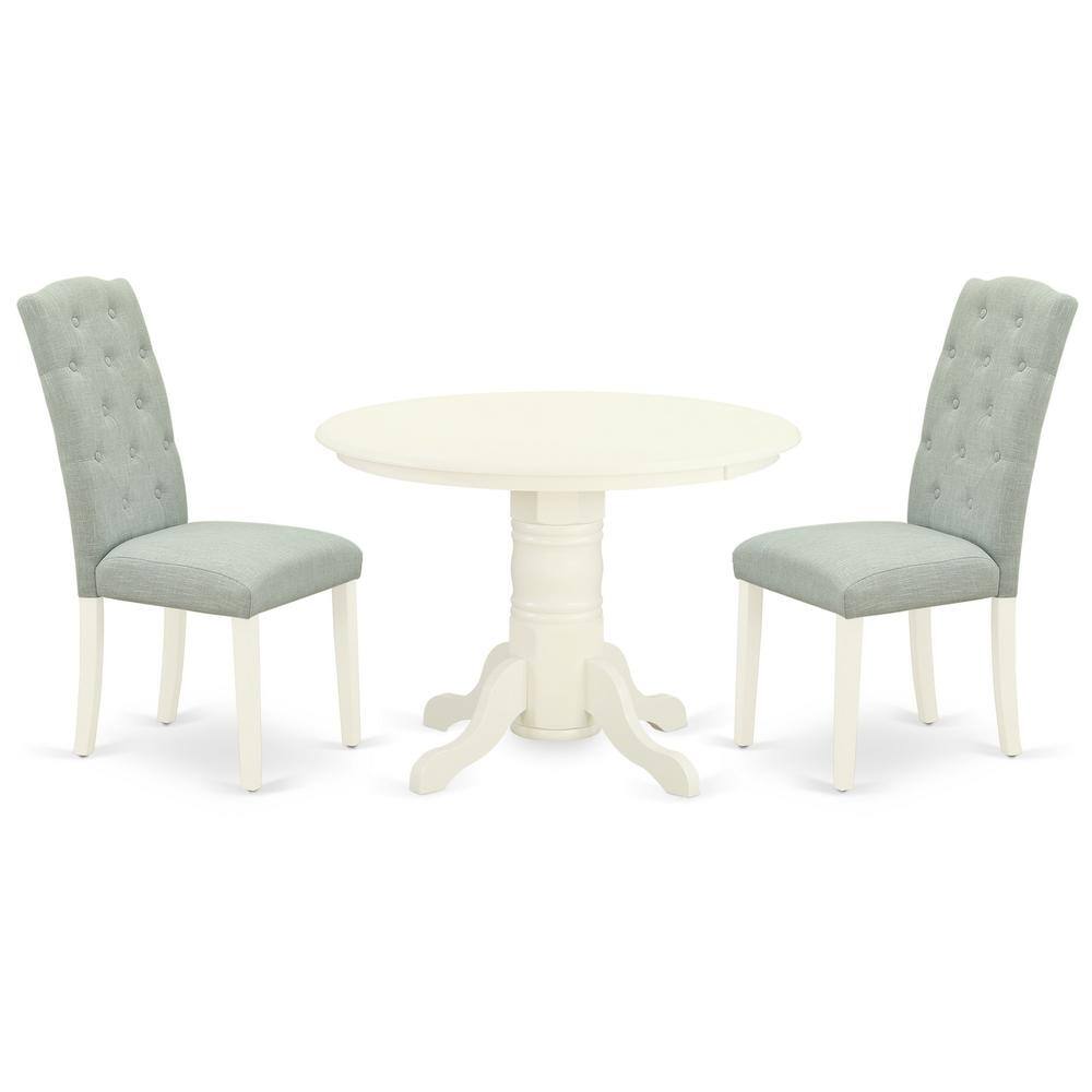Back. East West Furniture - Dining Room Set Linen White - Brown.